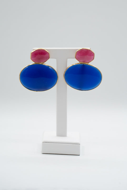 Orecchini Chroma in agata blu e fucsia, vista completa della coppia