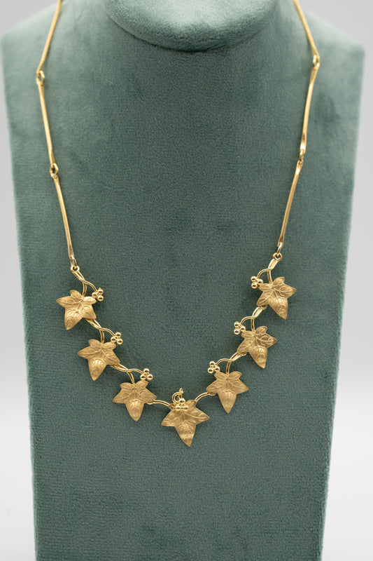 Collana Edera Aurea in argento 925 bagno oro, vista completa delle foglie